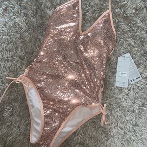Sequence rose gold one piece baiting suit